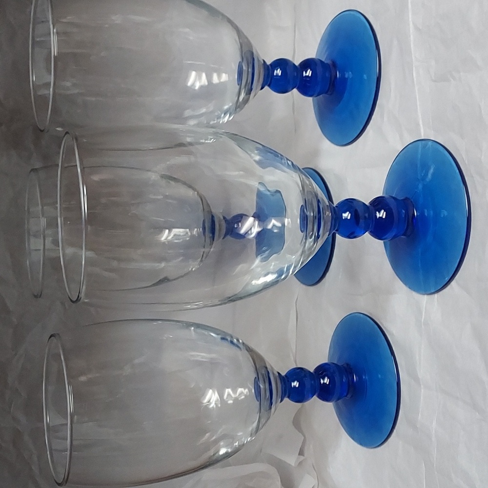 Vintage Libbey Metropolis Cobal Blue Beaded Stem Set Of 4.